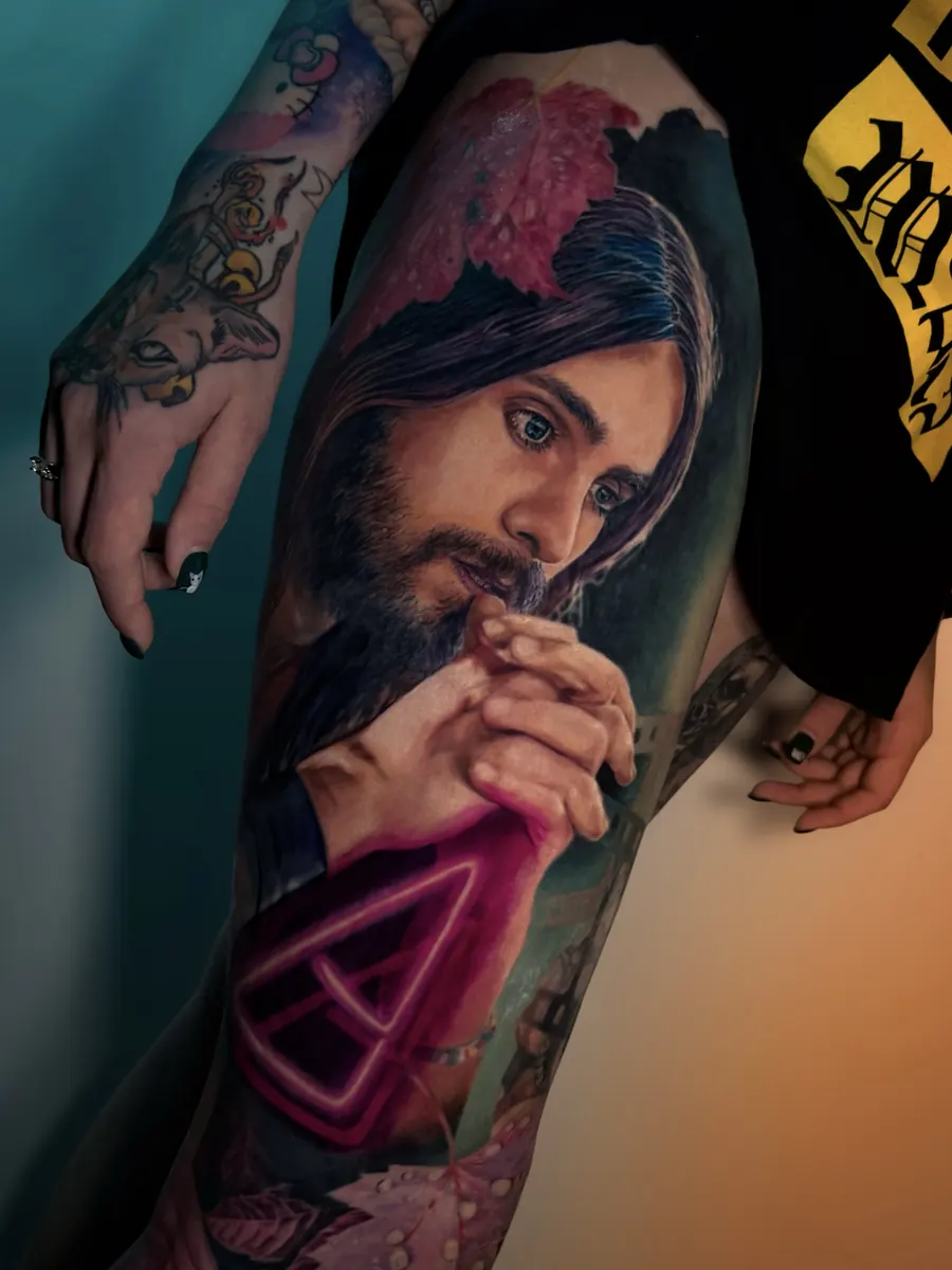 Colour realism female portrait tattoo by Vladimir Vishar