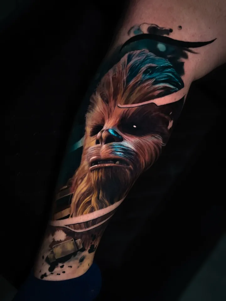 Colour realism sci-fi creature portrait tattoo by Vladimir Vishar